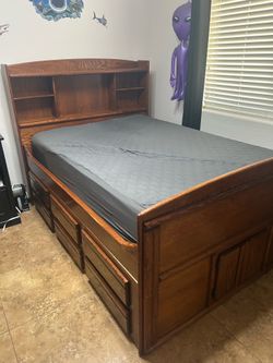 Oak Captain’s Bed and Bookcase