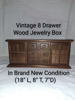 Vintage 8 Drawer Wooden Jewelry Box In Brand New Excellent Condition With No Chips, Scratches, Or Cracks