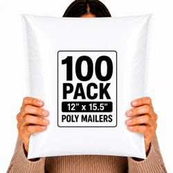 100 Pack White Poly Mailers 12x15.5