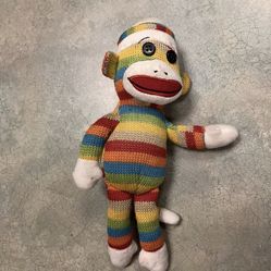 Vintage TY Beanie Baby SOCK MONKEY Puzzle 8 inch Stuffed Animal Toy Multicolor 
