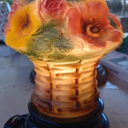 VINTAGE TIFFIN GLASS BASKET OF FLOWERS ART DECO LAMP LIGHT
