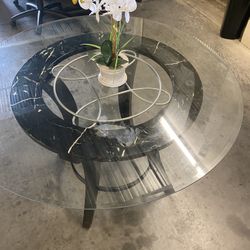 Black Marble Glass Top Dining Table 