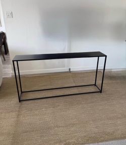cb2 black mill console table