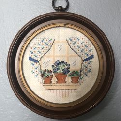 Vintage Framed Cross Stitch Picture 