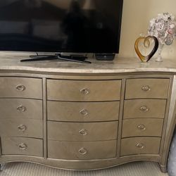 Silver Dresser With Marble Off White Top