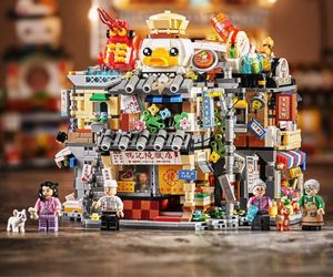 Mini Street View Building Blocks Chinese Style Food Stall Hong Kong Food Store