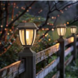 Solar Post Cap Lights, 2 Pack Outdoor Solar Post Light for 4x4 Wooden Posts, Waterproof Solar Lamp with Glass Shade for Deck Fence Patio Post Decor, B