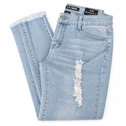 Fashion Nova Light Blue Skinny Jeans with Frayed Knee Detail