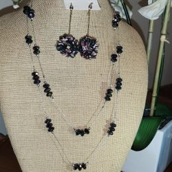 Stunning Black Iridescent Necklace And Earrings Set