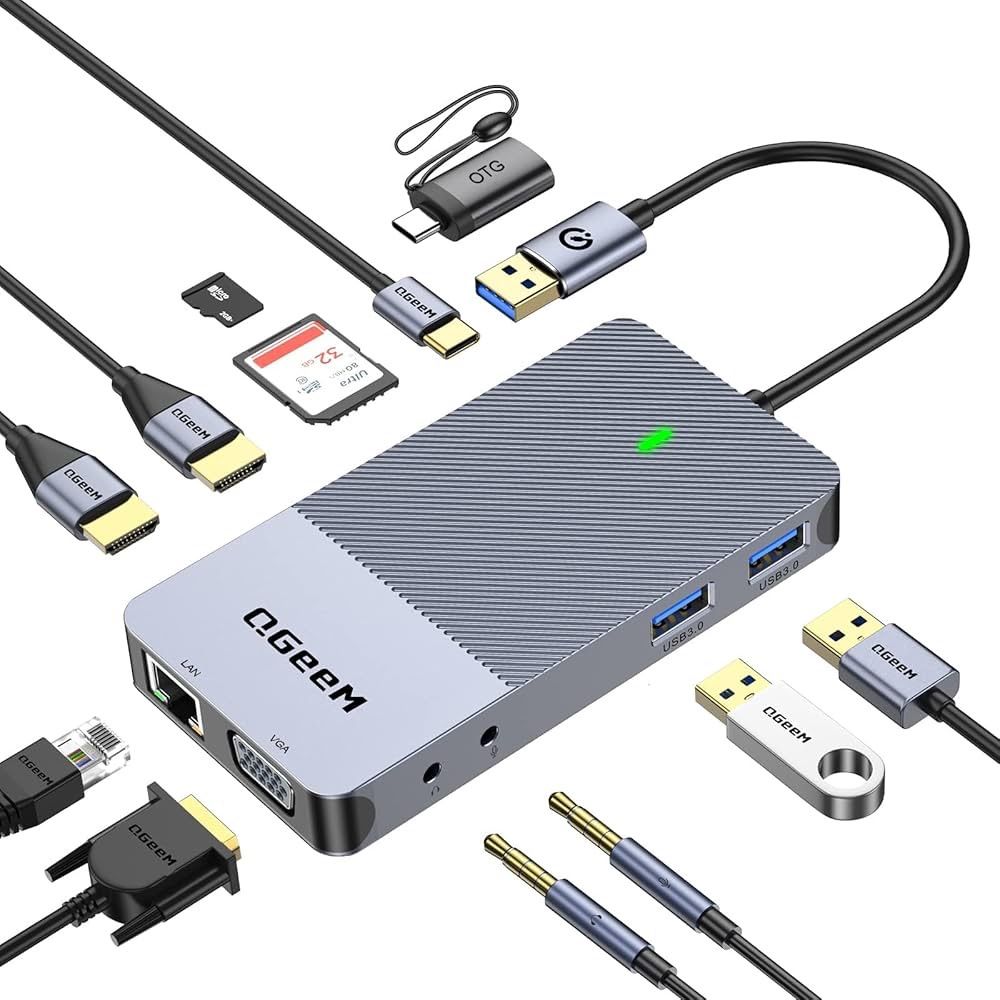 QGeeM USB 3.0 Laptop Docking Station Triple Display