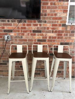 3 metal/wood seat barstools