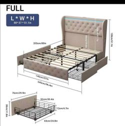 Full Platform Bed with RGB LED Headboard, USB Ports & Storage Drawers