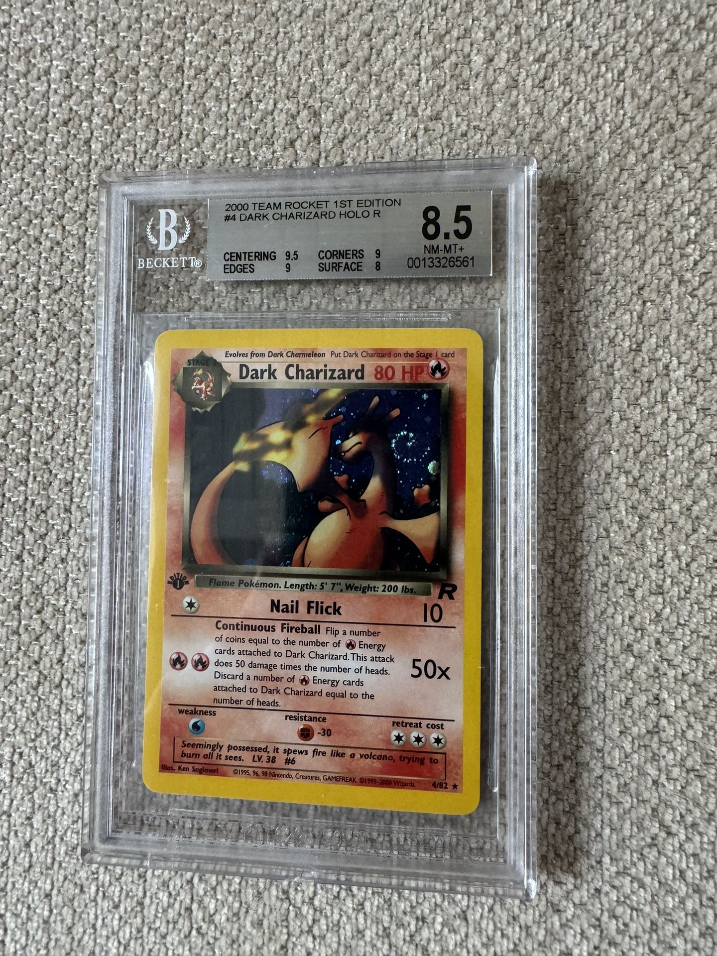 dark charizard pokemon card 1st edition Dark Charizard 2000 Pokemon Team Rocket Holo Rare #4 BGS Authenticated 9 Card