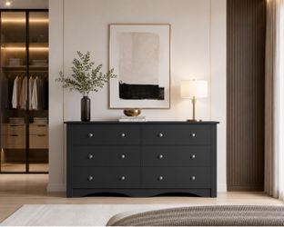 New Modern Double Dresser with 6 Drawers, Wide Chest Storage Organizer and TV Stand for Bedroom, Living Room, Hallway, Dormitory, New in box T-WD23-0