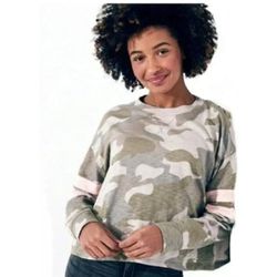 Hollister Womens Crop Top Long Sleeve Jersey T Shirt Camouflage Camo Tee Sz M