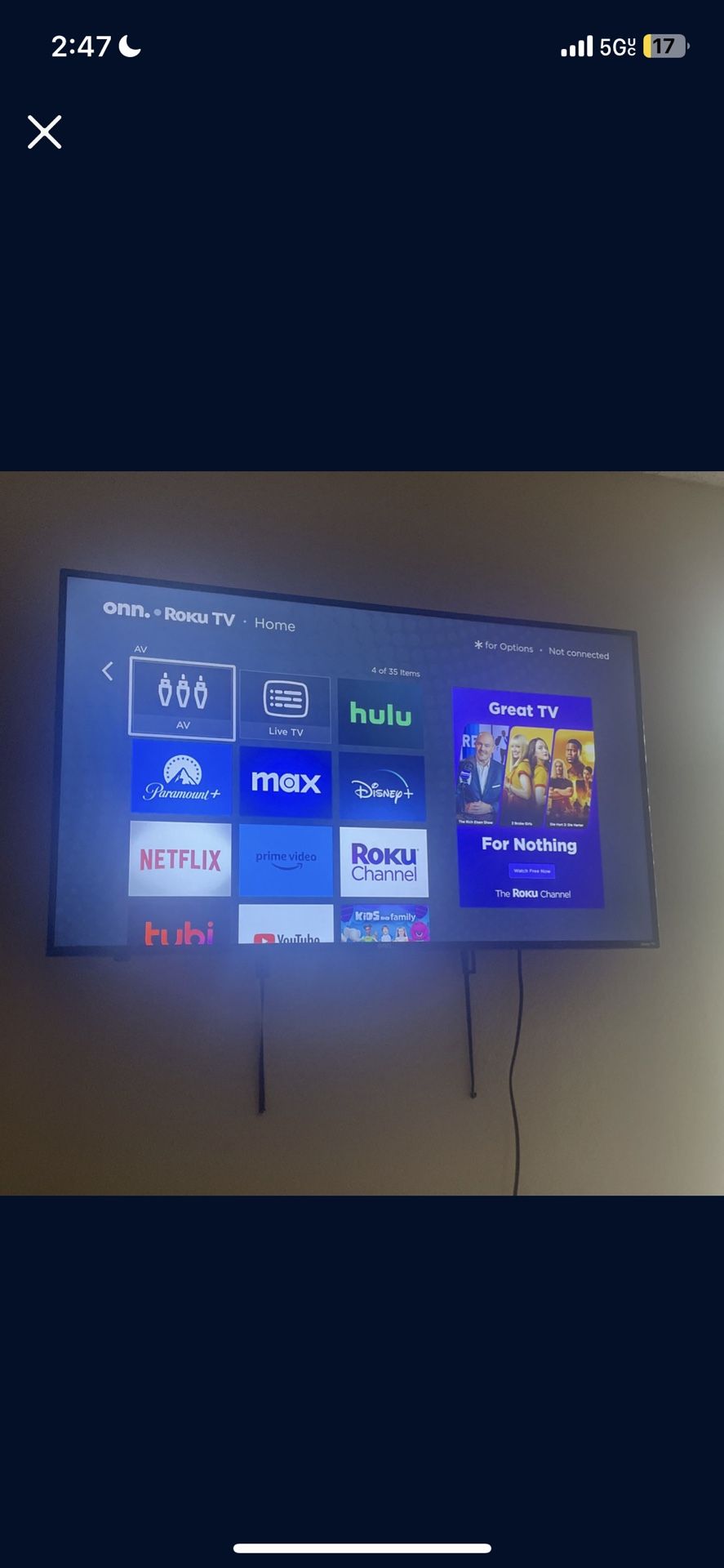 50 Inch Roku Tv  With Remote 