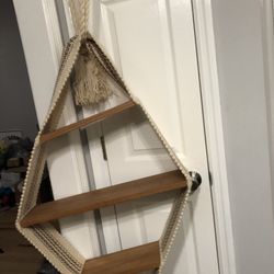 Vintage Woven And Wood Plant Hanger 6 Foot