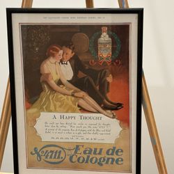 VINTAGE FRAMED MATTED EAU DE COLOGNE CHRISTMAS PERFUME AD 11” X 15”