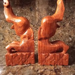 Vintage Hand Carved Elephant BookEnds