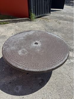 Patio Coffee Table - hand-hammered copper top with a dark oil-rubbed bronze finish