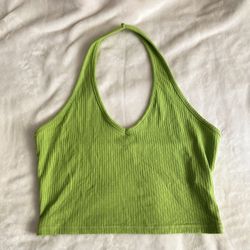 Green Ribbed Halter Top