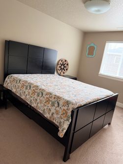 ✨Make an Offer✨ Complete Queen Bedroom Set (High Headboard Bed + Nightstand + Mattress + Box Spring)