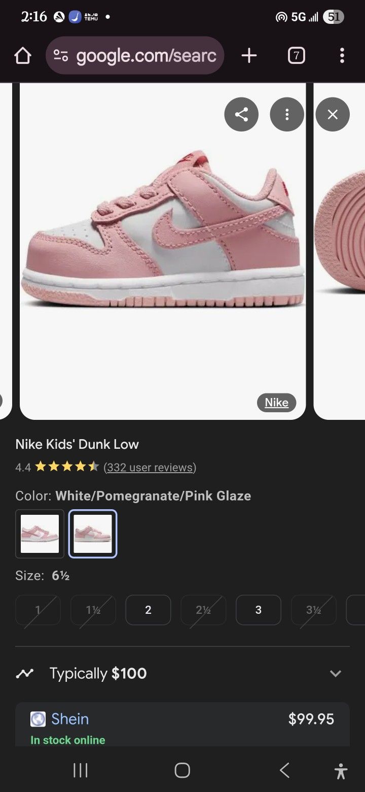 Little Nike Pink Girls Shoes Size 6.5
