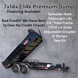 New 7 X 14 Premium Hd Dump Trailer With Telescopic Lift And Spreader Gate