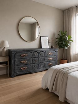 Bluish gray 9-drawer dresser