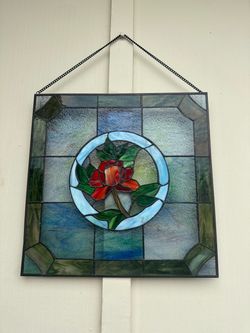 “16in Stained Glass Rose Window Panel