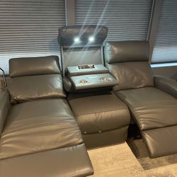 Two Gray Leather Recliners With Power And Lights.  Great Condition!  