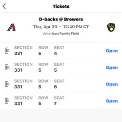 Milwaukee Brewer tickets 4 tickets