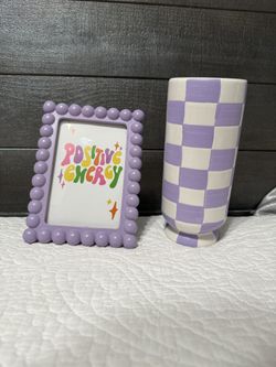 Purple Picture Frame And Purple Vase 