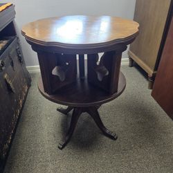 Vintage Octoveneered Revolving Bookcase With Four Compartments