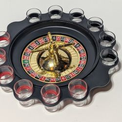 Roulette Shot Glass Drinking Game Set with 12 Glasses and Spinning Wheel

