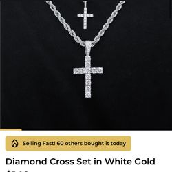GLD Diamond Cross Set Chain in White Gold(NEW)