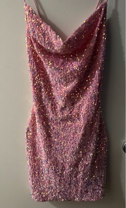 Pink Sequin Mini Dress with Cowl Neck
