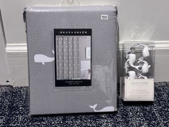 NWT Whale Shower Curtain & Matching Hooks (Bed Bath & Beyond)