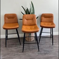 Double-Layer Upholstered Bar Stools Set of 3, 24 Inch Counter Height Bar Stools for Kitchen Island,