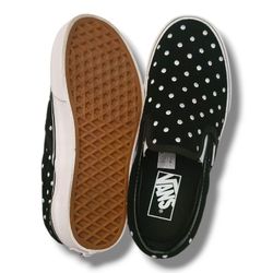 VANS Slip On Shoes Black Felt Polka Dots Mens  4.5  Women 6