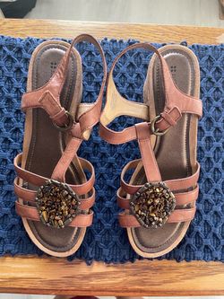 Brown Leather Strappy Sandals with Beaded Detail