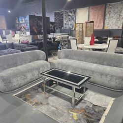 2 PIECE SOFA+LOVESEAT GRAY VELVET 