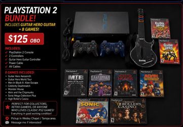 🎸 PlayStation 2 Bundle + Guitar Hero Guitar + 8 Games