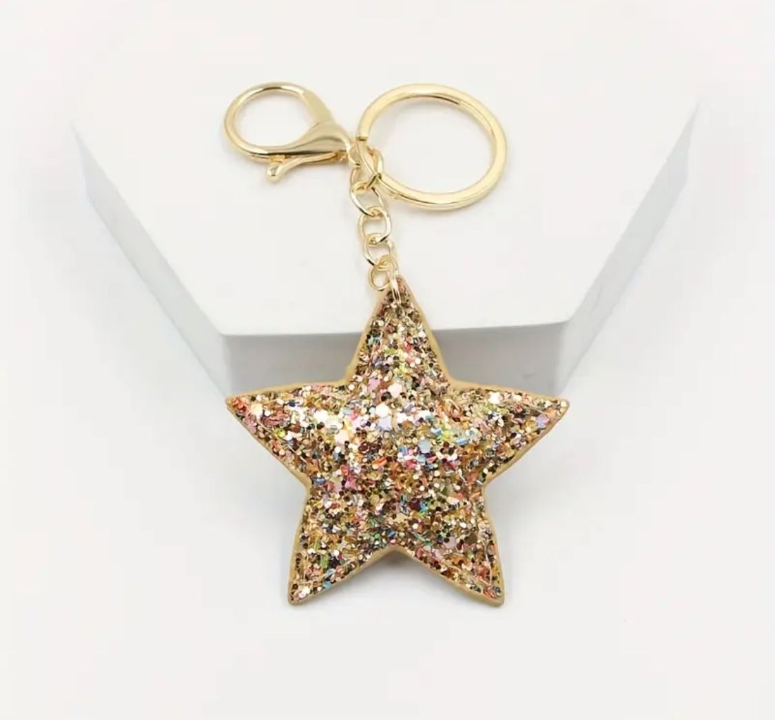Brand New Sparkly Golden Star New Years Keychain