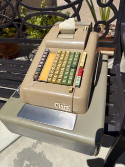 1950’s Vintage Clary, mechanical cash register with hand, crack, and receipt roll