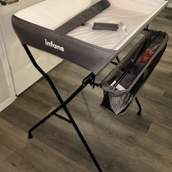 INFANS Baby Changing Table, Folding Diaper Station Portable Nursery Organizer with Safety Belt and Large Storage Racks for Newborn Baby and Infant (Gr