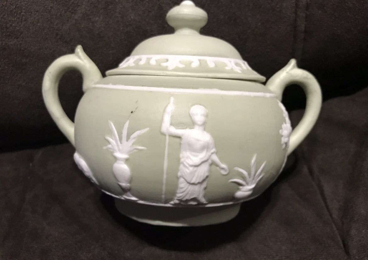 Vintage Green Sugar Bowl With Lid 