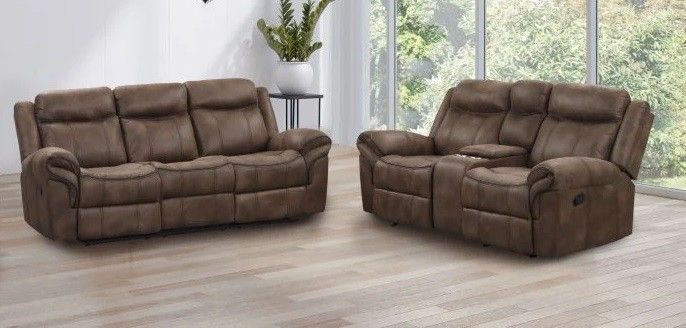 ✅️✅️2 pc brown leather like fabric sofa and love...