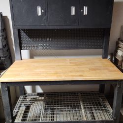 Mobile Workbench With Cabinets And Caster Wheels