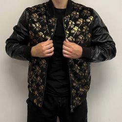 Rare Seven7 Bomber Jacket - Black &Gold, Faux Leather Sleeves, Discontinued Model, New with Tags